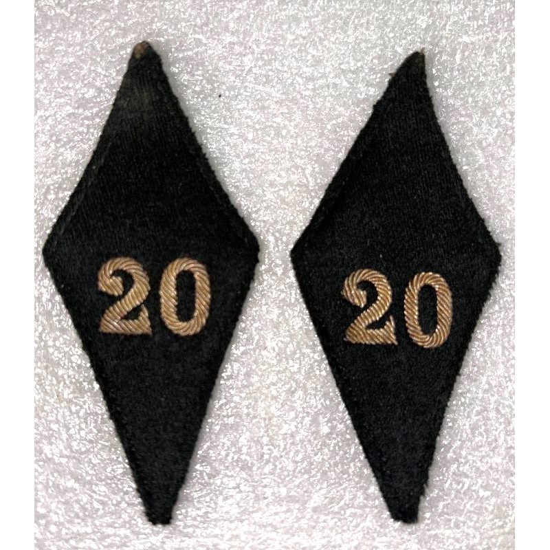 TRAIN PAIRE COINS DE COL 20 EME REGIMENT DU TRAIN FOND VERT CHIFFRES BRODES *