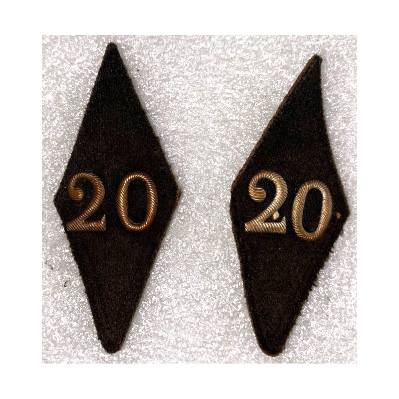 TRAIN PAIRE COINS DE COL 20 EME REGIMENT DU TRAIN FOND VERT CHIFFRES METAL *
