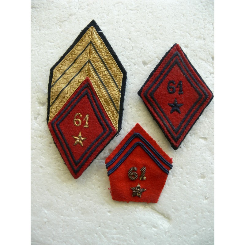 ARTILLERIE LOT LOSANGES ET PATTE DE COL 61 EME RA TROUPE - SOUS OFF - OFFICIER